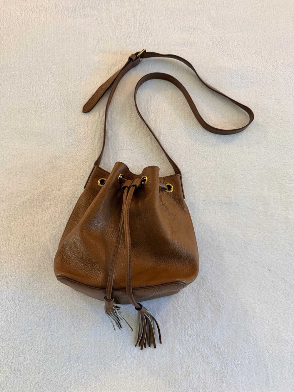 J. Crew Brown Leather Drawstring Bucket Crossbody